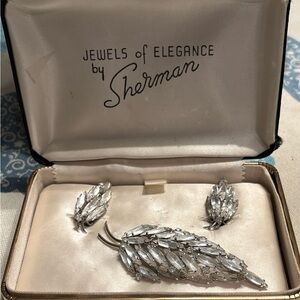 Sherman Silver Leaf Brooch and Earring Set